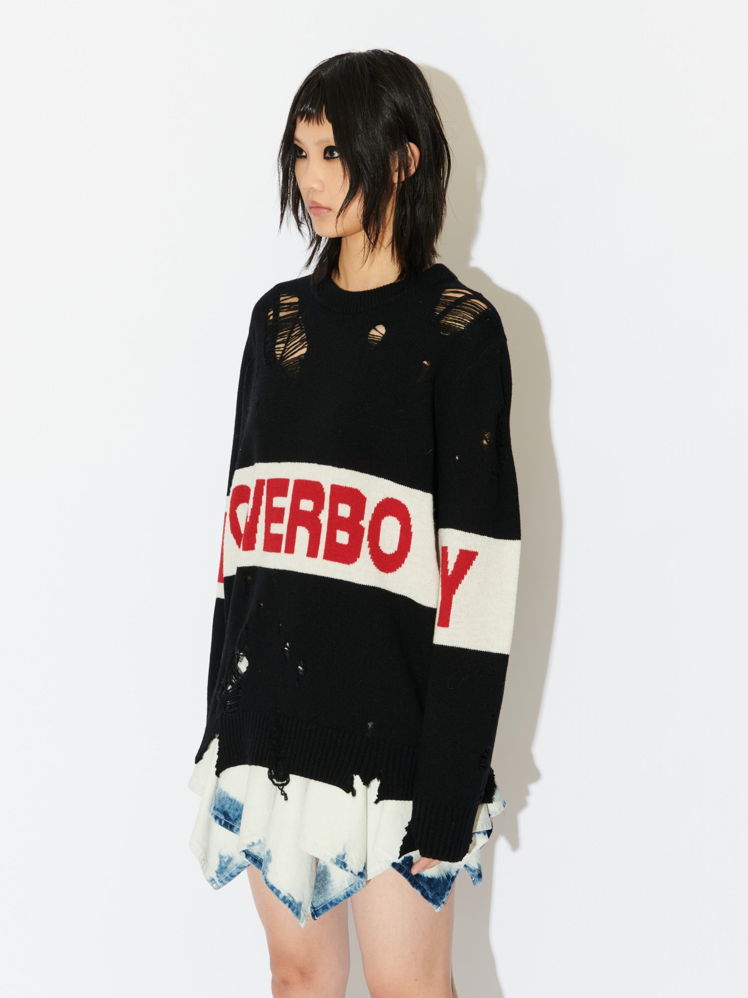 CHARLES JEFFREY LOVERBOY M 黒 フリルTシャツ トップス