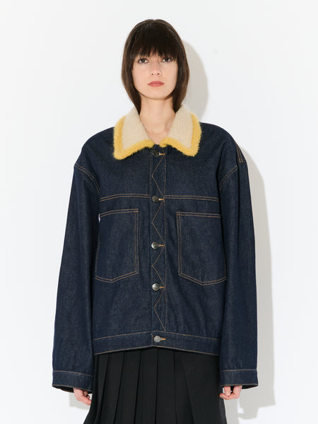 DENIM JACKET WITH KNITTED COLLAR in BLUE – Charles Jeffrey Loverboy