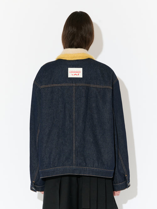 DENIM JACKET WITH KNITTED COLLAR in INDIGO DENIM | Charles Jeffrey Loverboy