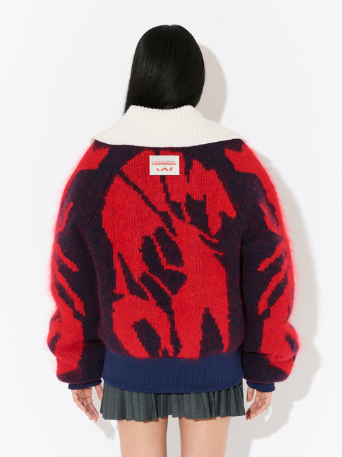 KNITTED PUFFER JACKET in RED NAVY WHITE | Charles Jeffrey Loverboy