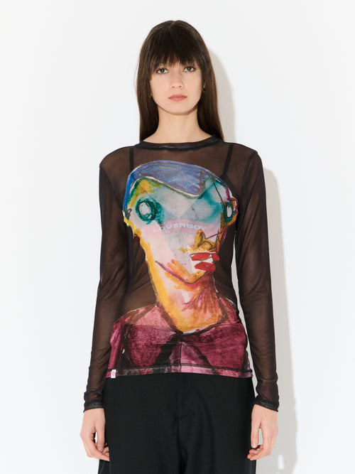 POWERMESH LONG SLEEVE TEE in BLACK MULTICOLOUR | Charles Jeffrey Loverboy