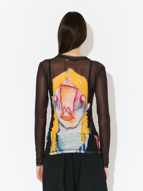 POWERMESH LONG SLEEVE TEE in BLACK MULTICOLOUR | Charles Jeffrey Loverboy