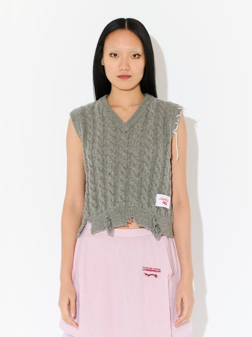 LABEL CABLE KNITTED VEST in GREY | Charles Jeffrey Loverboy