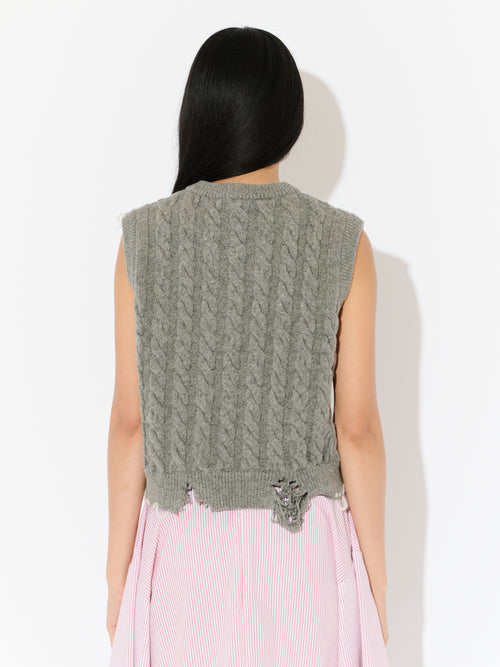 LABEL CABLE KNITTED VEST in GREY | Charles Jeffrey Loverboy