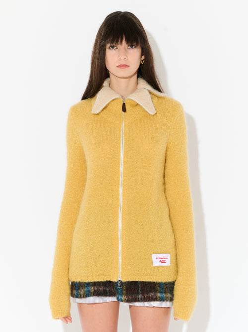 MOHAIR BANANA ZIP JUMPER in YELLOW ECRU | Charles Jeffrey Loverboy