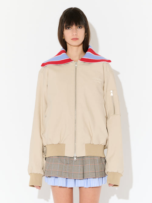 BOMBER JACKET WITH KNIT COLLAR in BEIGE | Charles Jeffrey Loverboy