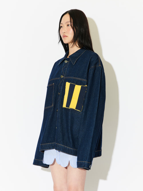 CARGO DENIM JACKET WITH KNIT PATCH in BLUE | Charles Jeffrey Loverboy