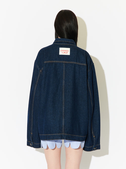 CARGO DENIM JACKET WITH KNIT PATCH in BLUE | Charles Jeffrey Loverboy