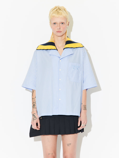 HAWAIIAN SHIRT WITH KNIT COLLAR in BLUE | Charles Jeffrey Loverboy