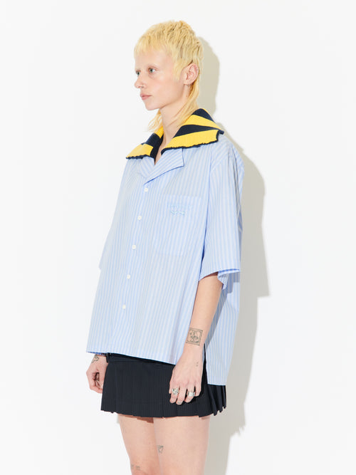 HAWAIIAN SHIRT WITH KNIT COLLAR in BLUE | Charles Jeffrey Loverboy