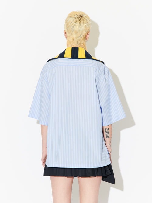 HAWAIIAN SHIRT WITH KNIT COLLAR in BLUE | Charles Jeffrey Loverboy