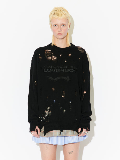 DISTRESSED LOGO JUMPER in BLACK | Charles Jeffrey Loverboy