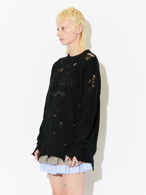 DISTRESSED LOGO JUMPER in BLACK | Charles Jeffrey Loverboy