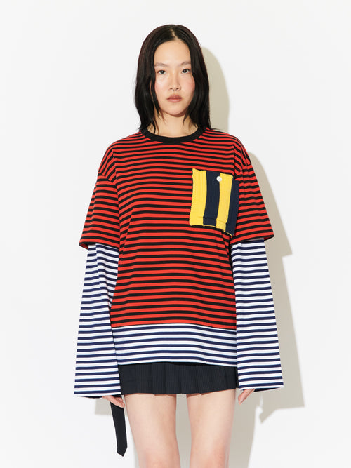 PATCH LONG SLEEVE 2-IN-1 TEE in RED | Charles Jeffrey Loverboy