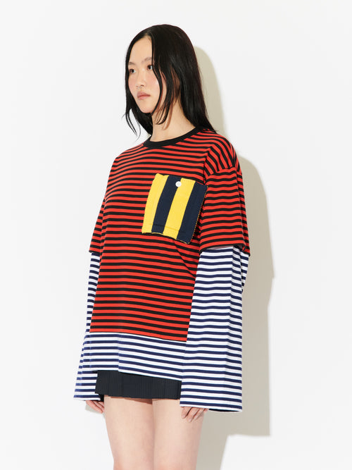 PATCH LONG SLEEVE 2-IN-1 TEE in RED | Charles Jeffrey Loverboy