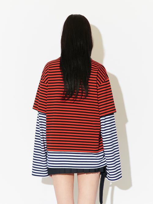 PATCH LONG SLEEVE 2-IN-1 TEE in RED | Charles Jeffrey Loverboy