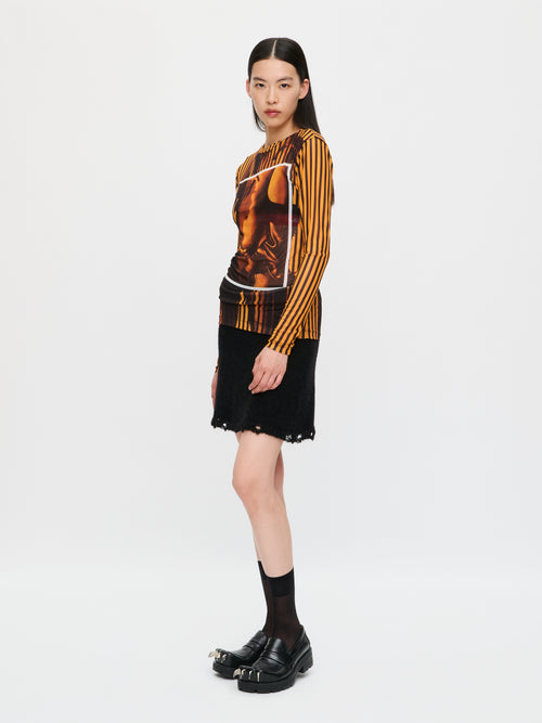 POWERMESH LONG SLEEVE TEE in ORANGE BLACK | Charles Jeffrey Loverboy