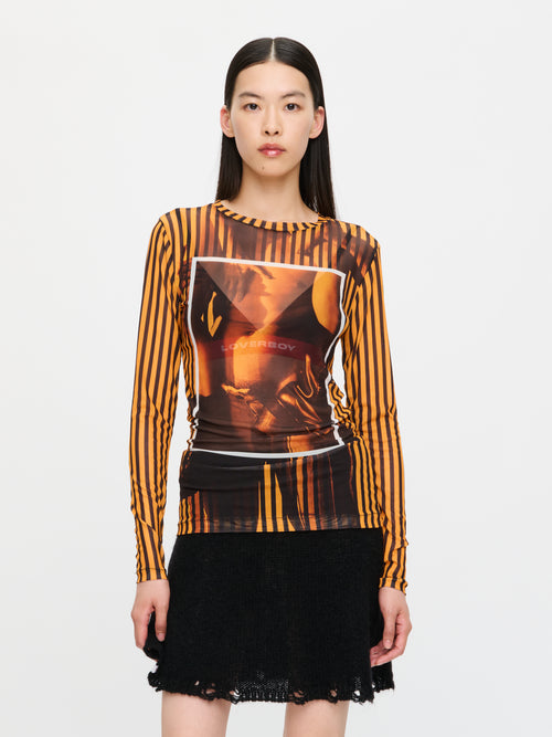 POWERMESH LONG SLEEVE TEE in ORANGE BLACK | Charles Jeffrey Loverboy