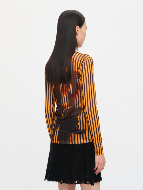 POWERMESH LONG SLEEVE TEE in ORANGE BLACK | Charles Jeffrey Loverboy