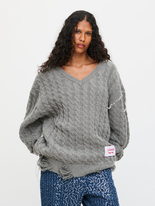 LABEL CABLE KNITTED JUMPER in GREY | Charles Jeffrey Loverboy