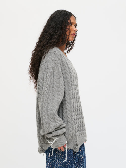 LABEL CABLE KNITTED JUMPER in GREY | Charles Jeffrey Loverboy