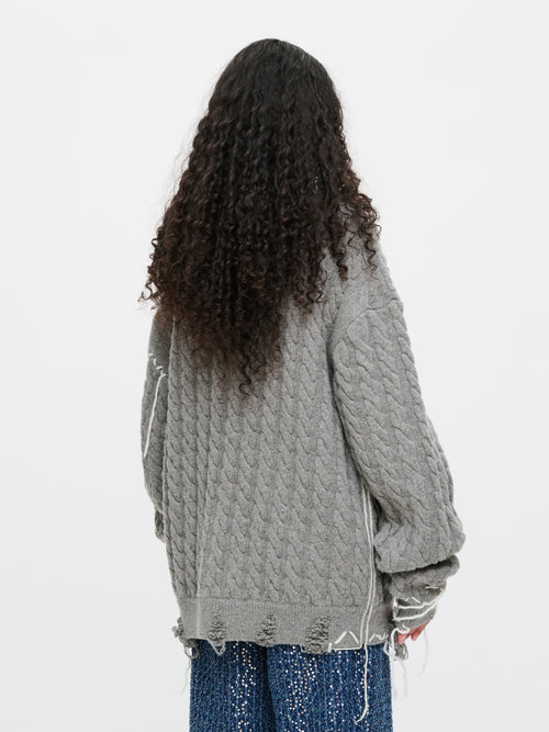LABEL CABLE KNITTED JUMPER in GREY | Charles Jeffrey Loverboy