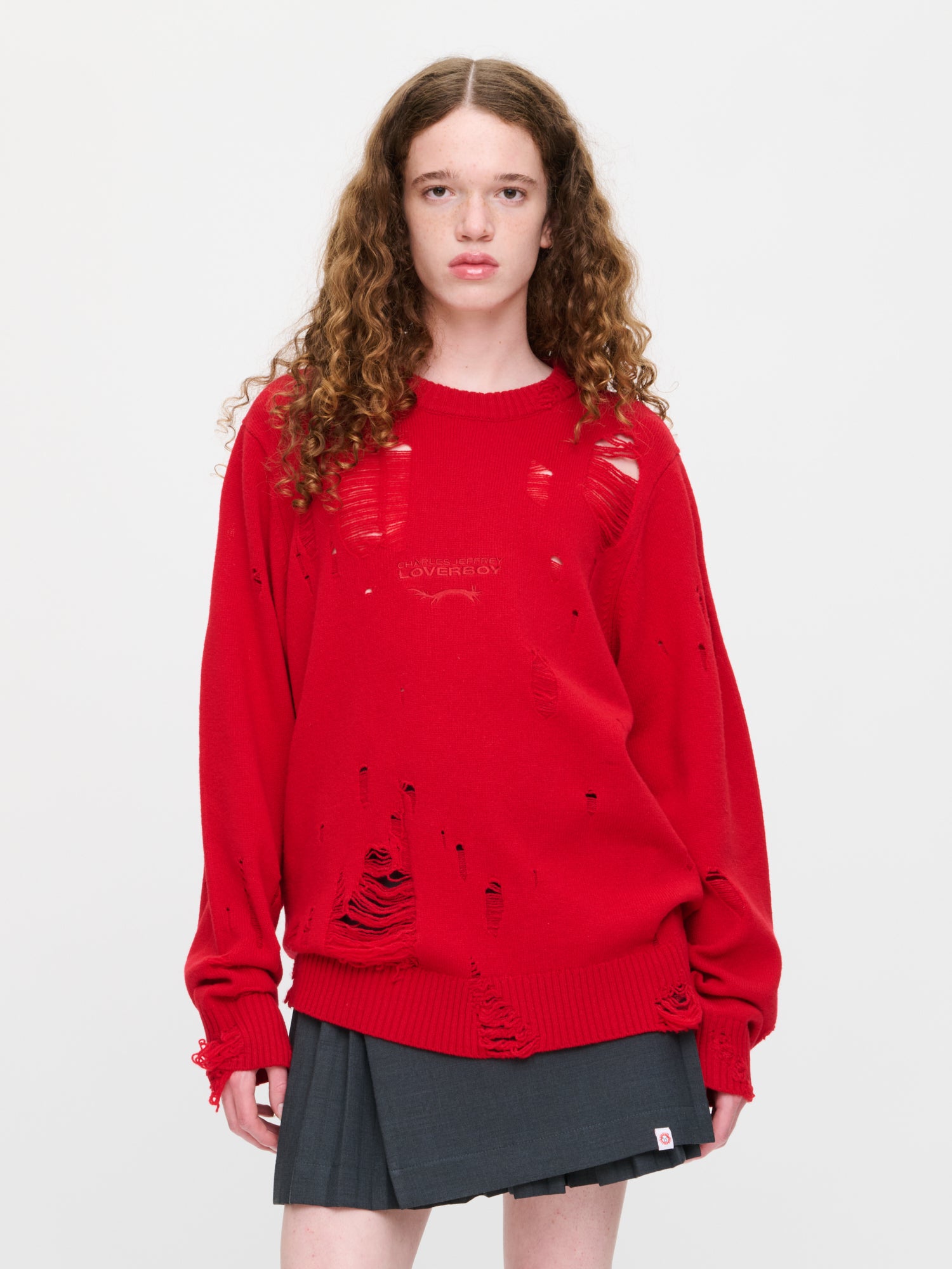 DISTRESSED LOGO JUMPER in RED