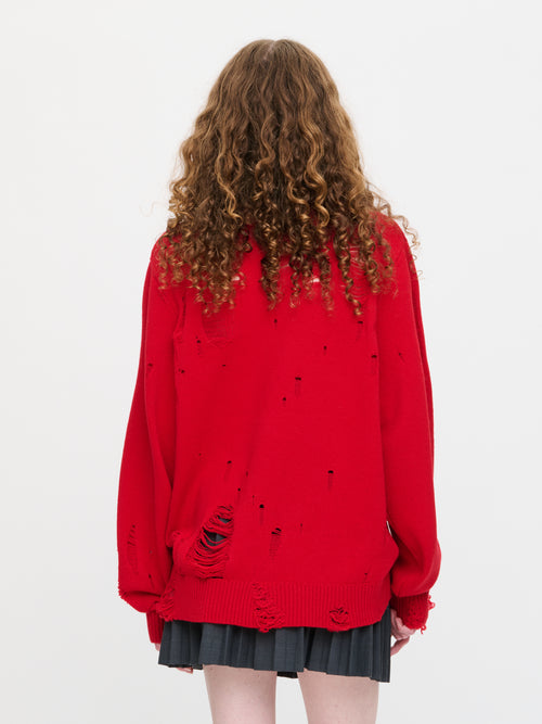 DISTRESSED LOGO JUMPER in RED | Charles Jeffrey Loverboy