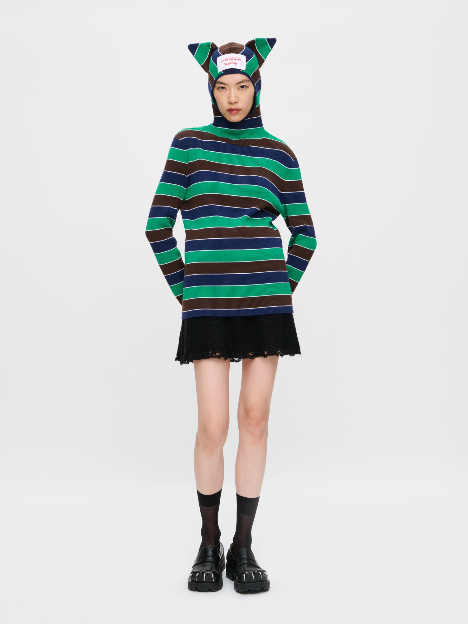 RIBBED EARS BALACLAVA JUMPER in GREEN NAVY – Charles Jeffrey Loverboy