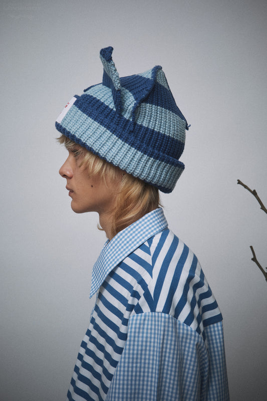 CHUNKY EARS BEANIE in BLUE STRIPE