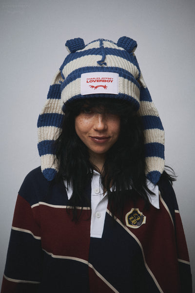 CHUNKY RABBIT BEANIE in BLUE WHITE STRIPE – Charles Jeffrey Loverboy