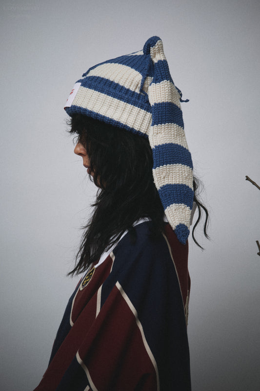 CHUNKY RABBIT BEANIE in BLUE WHITE STRIPE
