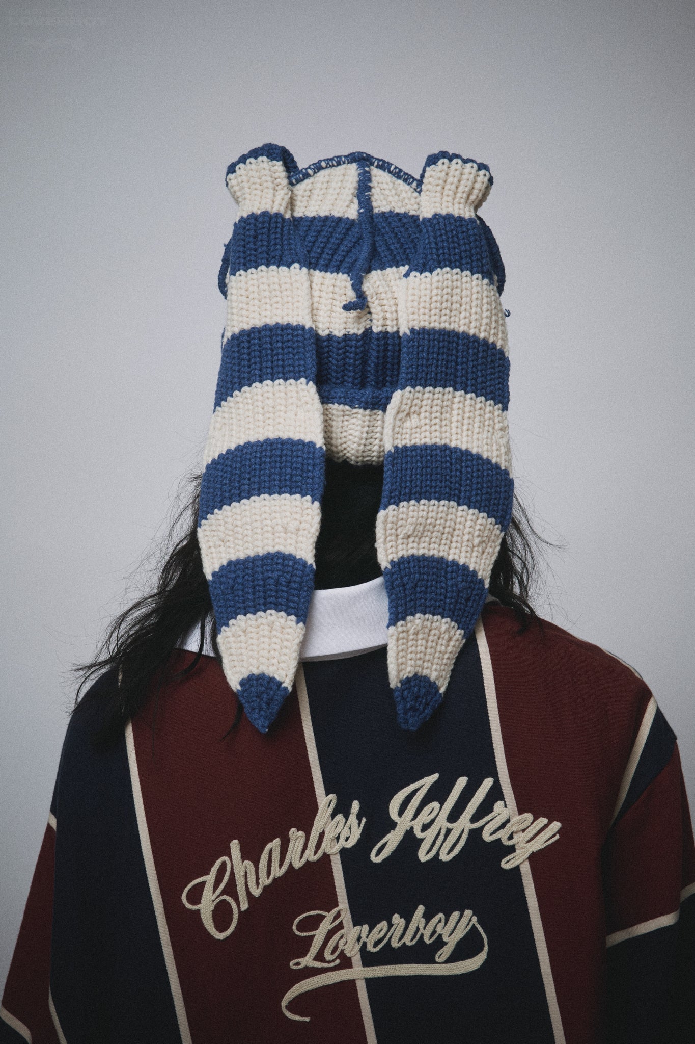 CHUNKY RABBIT BEANIE in BLUE WHITE STRIPE – Charles Jeffrey Loverboy