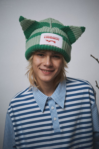 CHUNKY EARS BEANIE in GREEN STRIPE – Charles Jeffrey Loverboy