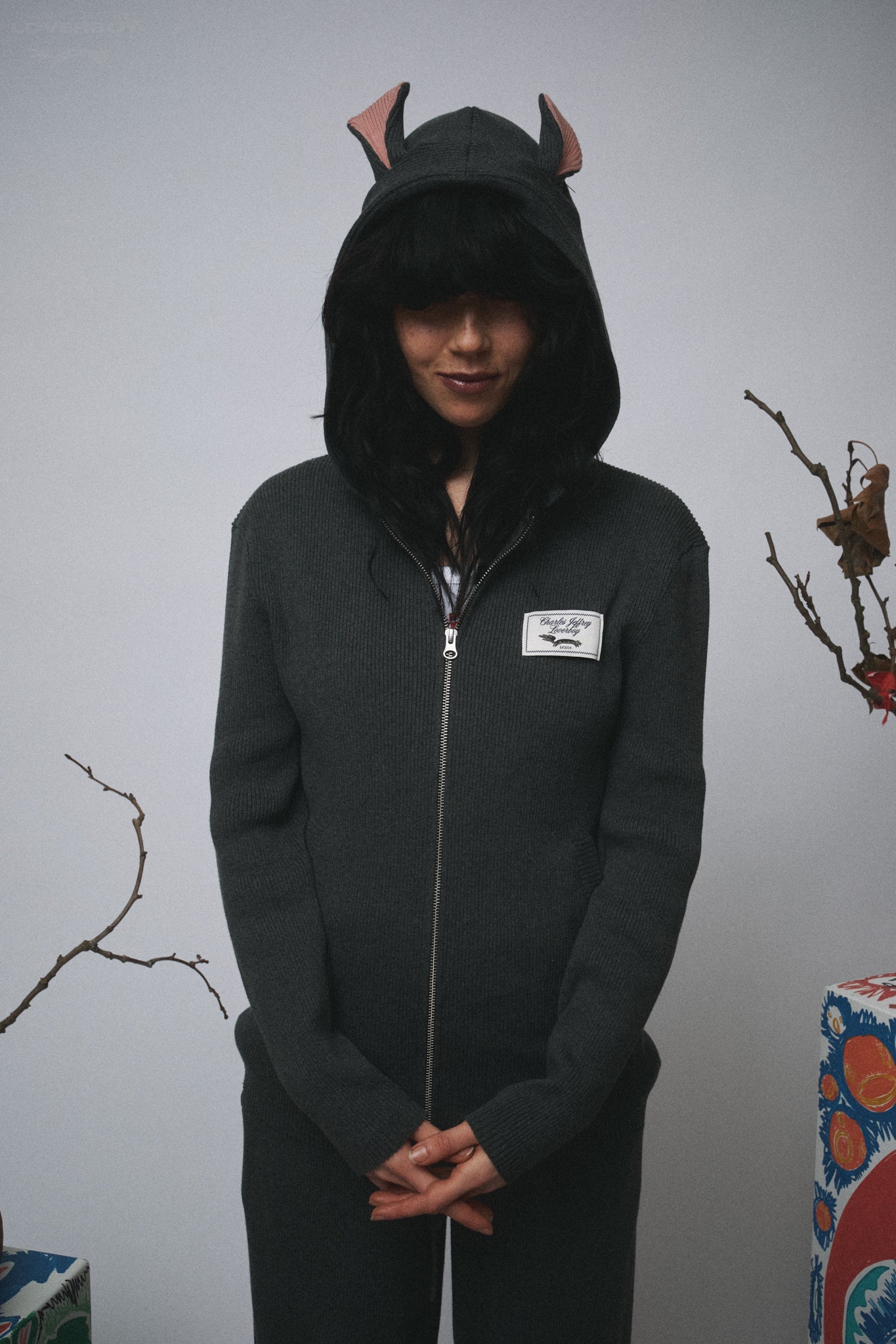 ANIMAL KNITTED ZIP THRU HOODY in GREY RAT