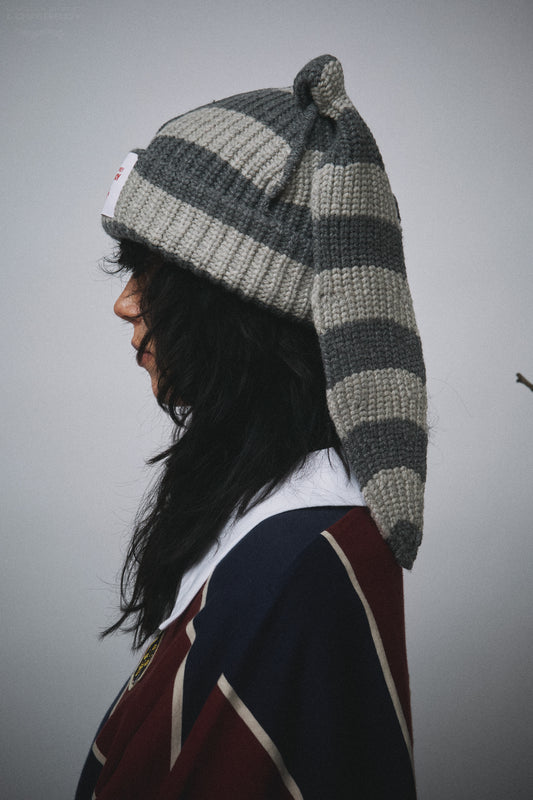 CHUNKY RABBIT BEANIE in GREY STRIPE