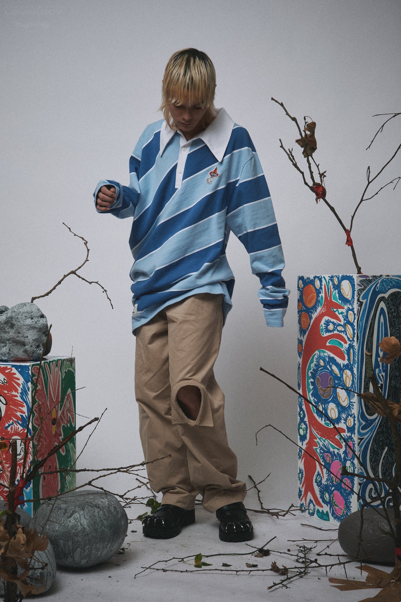 TOPSY TURVY POLO in BLUE STRIPE