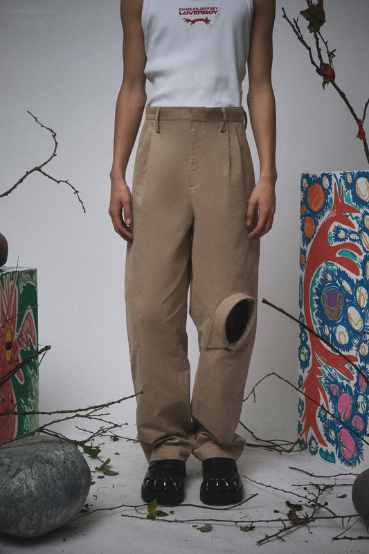 CHINO TROUSER WITH SHIRT COLLAR in BEIGE