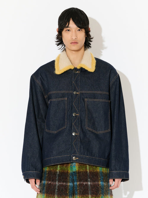 DENIM JACKET WITH KNITTED COLLAR in BLUE | Charles Jeffrey Loverboy